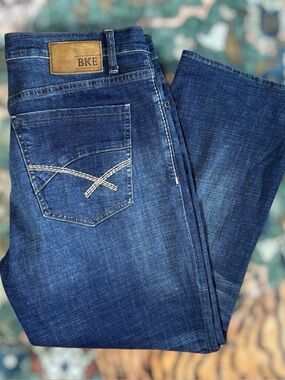 BKE Tyler Straight Leg Stretch Denim Jeans Mens Dark Wash Blue 36x27 Western
